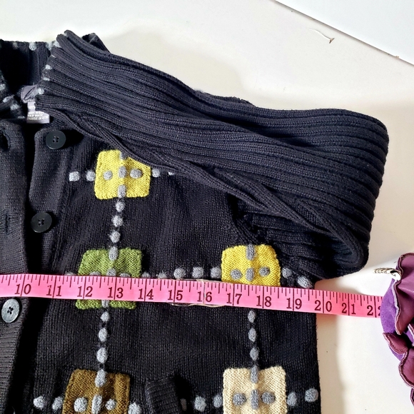 Vintage Cotton Mockneck Geometric Lagenlook Artsy Sweater Cardigan Pockets Sz S - Picture 5 of 9